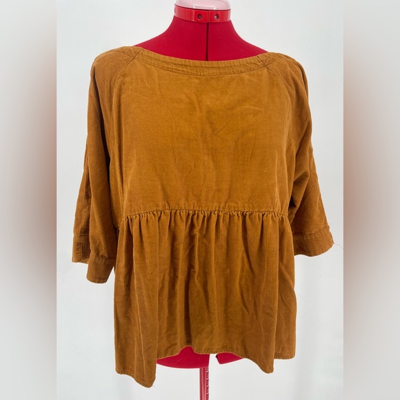 Anthropologie Tops - Anthropologie Mustard Corduroy Peasant Blouse
